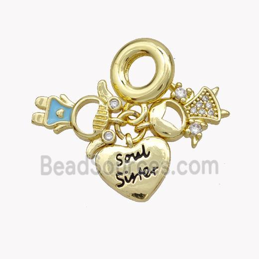 Copper Kids Heart Pendant Pave Zirconia Enamel Gold Plated