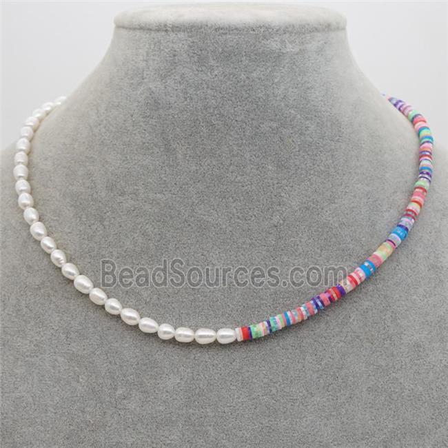 Pearl Necklace with polymer clay