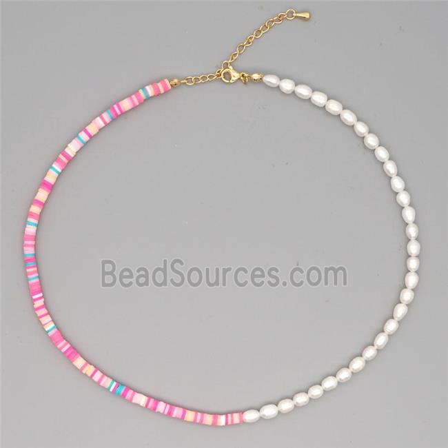 Pearl Necklace with polymer clay beads