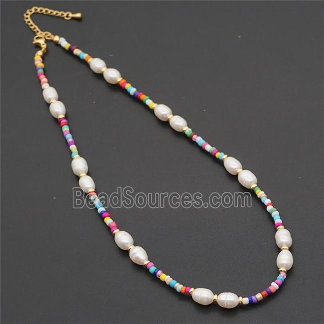 Pearl Necklace with glass seed beads