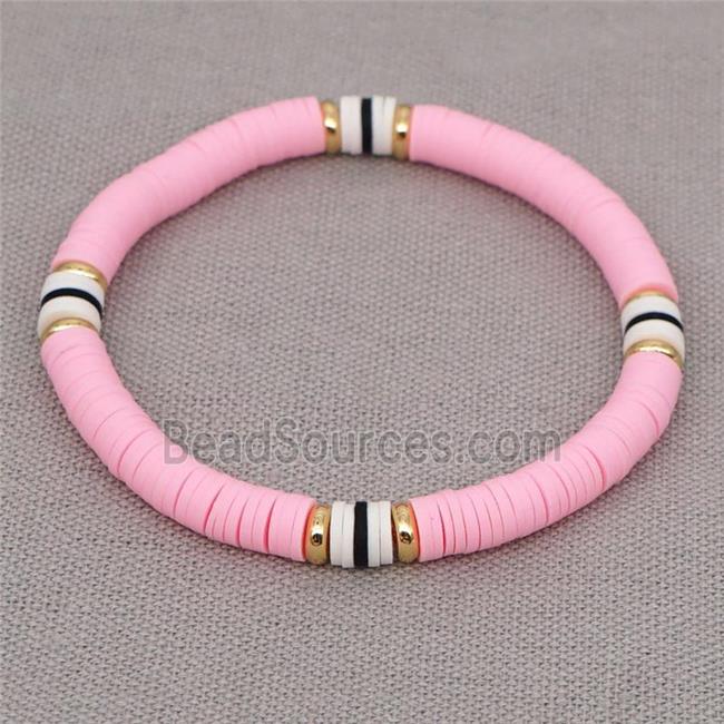 pink Polymer Clay Bracelet, stretchy