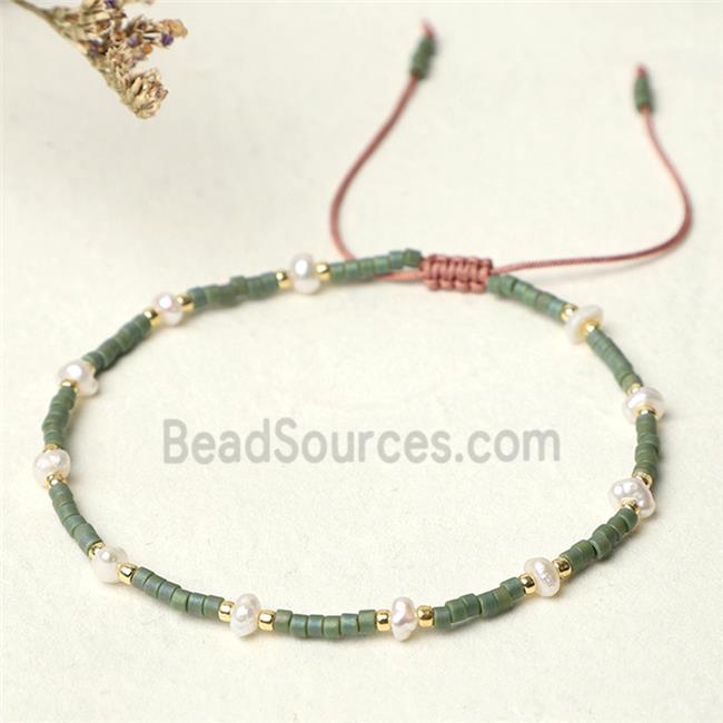 handmade miyuki glass Bracelet with Pearl, adjustable