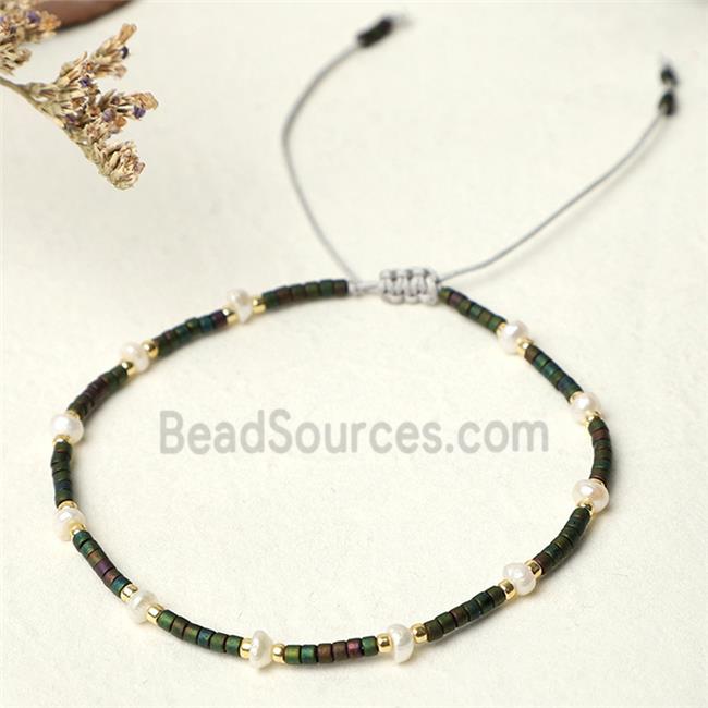 handmade miyuki glass Bracelet with Pearl, adjustable