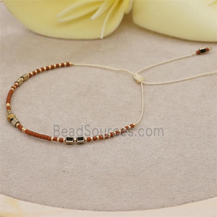 handmade miyuki glass Bracelet with pyrite, adjustable