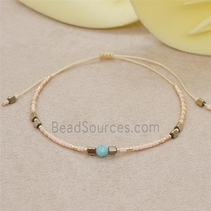 handmade miyuki glass Bracelet with gemstone, adjustable