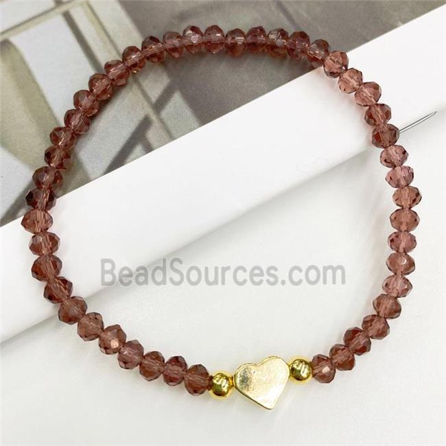 Chinese Crystal Glass Bracelet with gold heart, stretchy