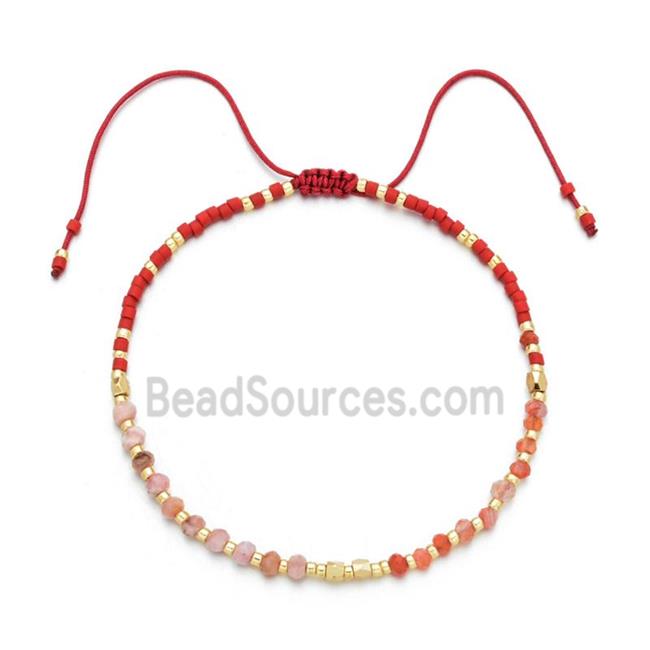 carnelian Bracelet with pink opal, adjustable