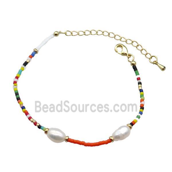 Pearl Bracelet with Glass Seed Bead Adjustable