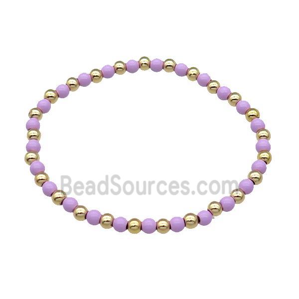 Copper Bracelet Stretchy Purple Lacquered Gold Plated