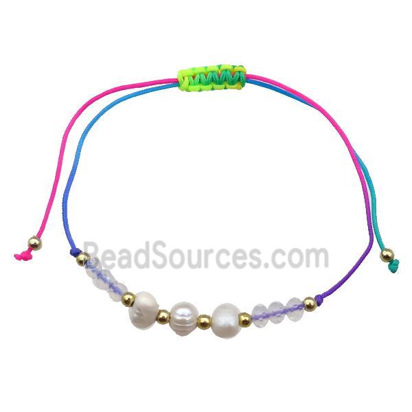 Pearl Bracelet With Crystal Glass Adjustable Multicolor