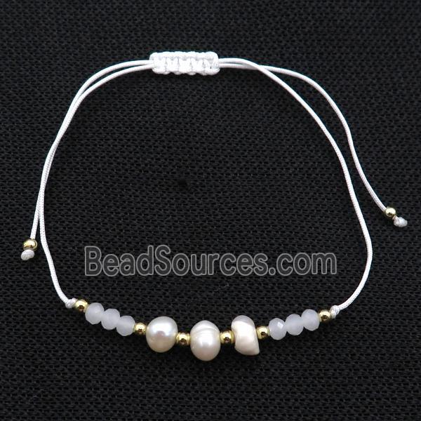 Pearl Bracelet With Crystal Glass Adjustable White