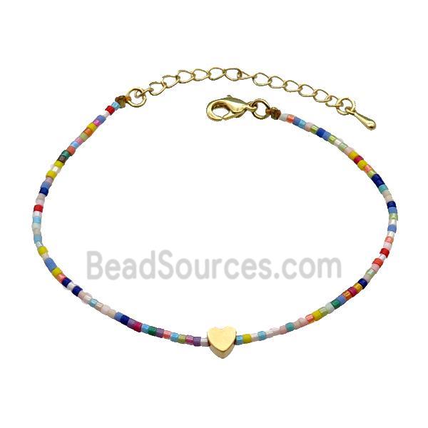 Glass Seed Bead Bracelet Heart Multicolor