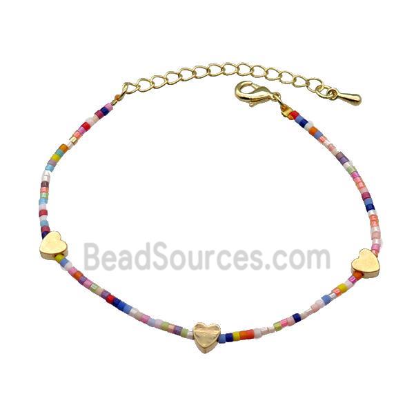 Glass Seed Bead Bracelet Heart Multicolor