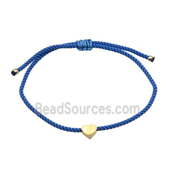 Blue Nylon Bracelet Heart Adjustable