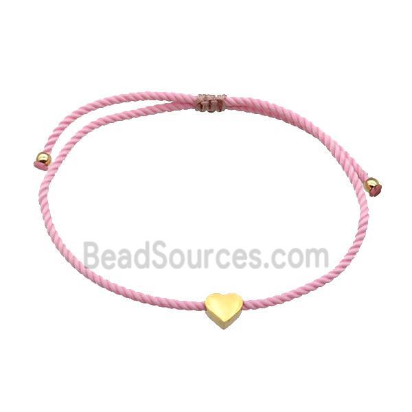 Pink Nylon Bracelet Heart Adjustable