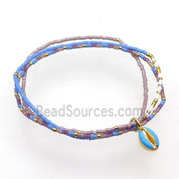 Seed Glass Bracelet 3 Strands Conch Shell Stretchy