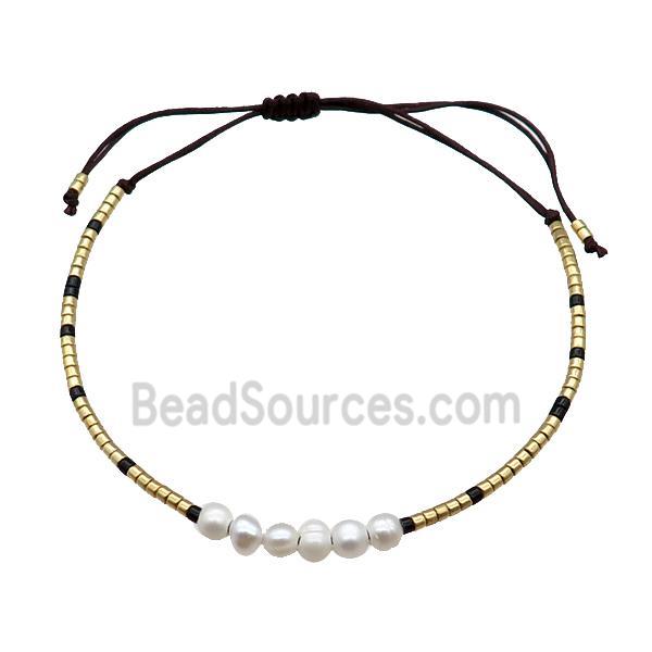 Pearl Bracelet With Seed Glass Adjustable Mixed