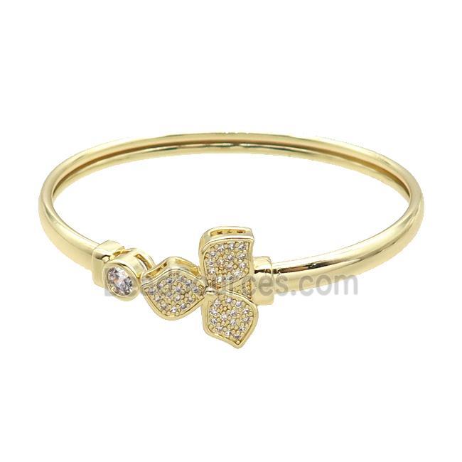 Copper Bangle Pave Zircon Clover Gold Plated