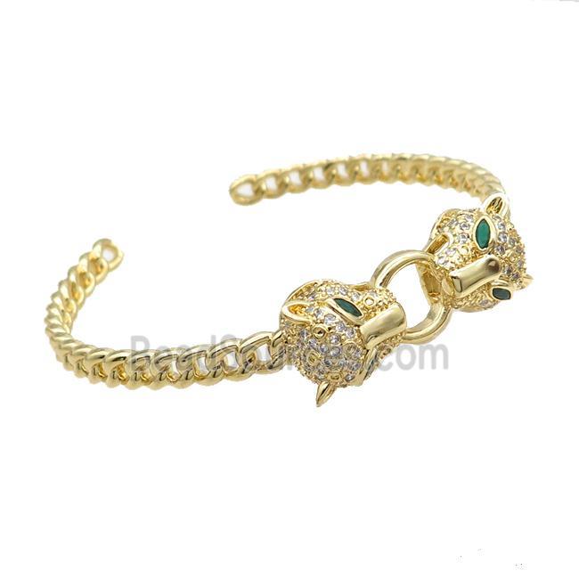 Copper Bangle Pave Zircon Leopard Gold Plated