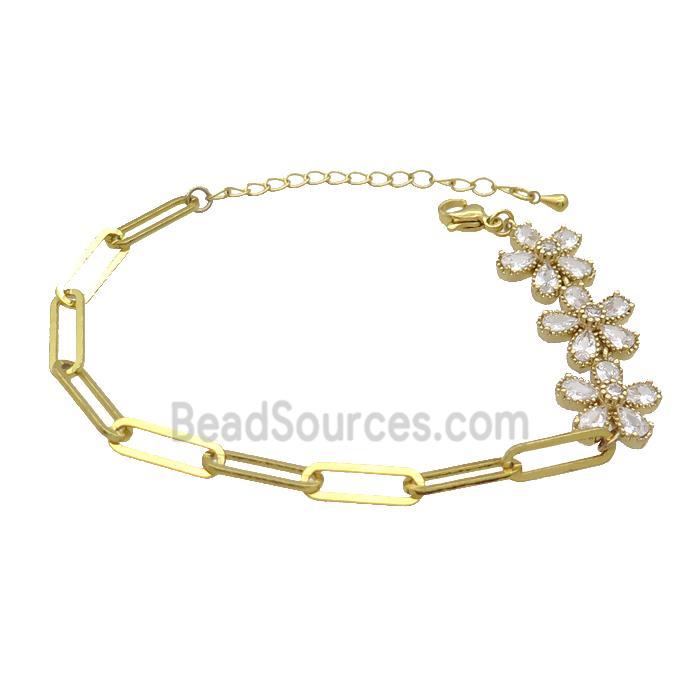 Copper Bracelets Pave Zircon Flower Gold Plated