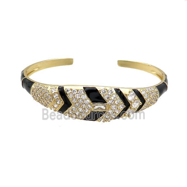 Copper Bangle Pave Zircon Black Enamel Gold Plated