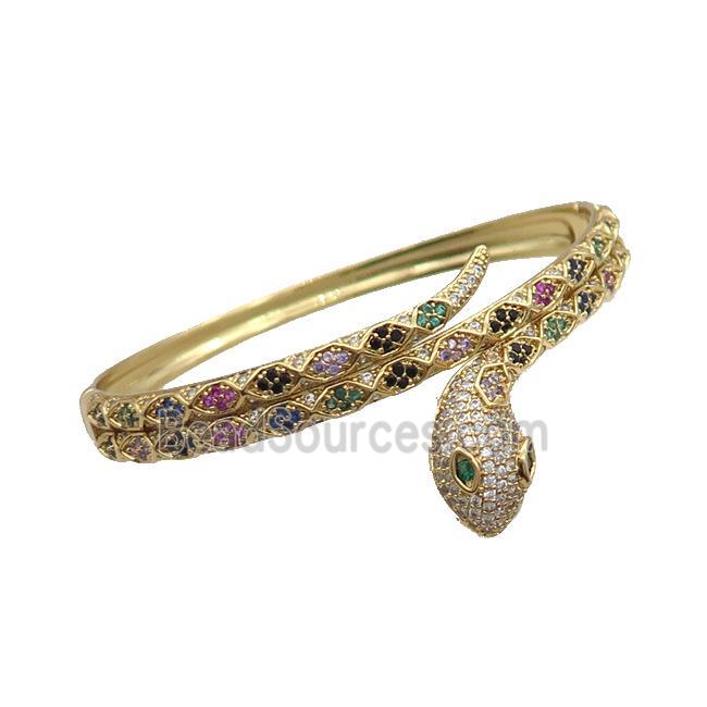 Copper Bangle Pave Zircon Snake Gold Plated