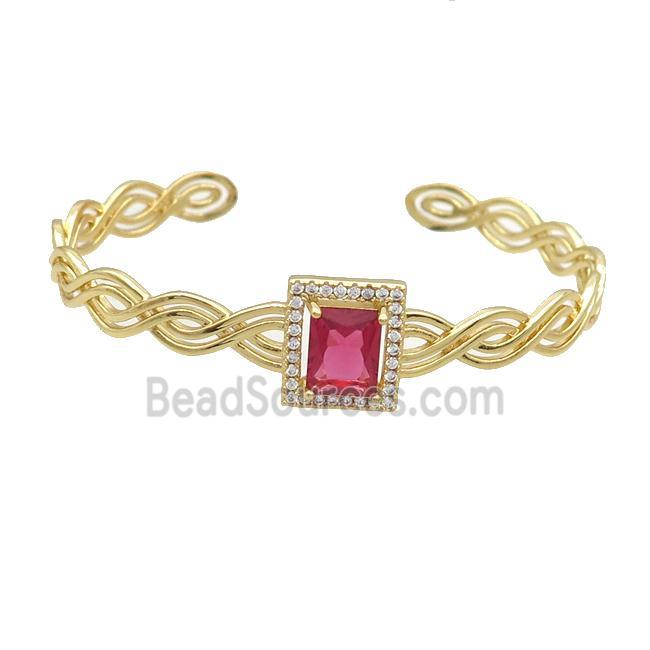 Copper Bangle Pave Red Crystal Rectangle Gold Plated