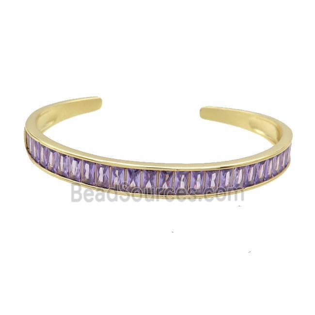 Copper Bangle Pave Purple Zircon Gold Plated