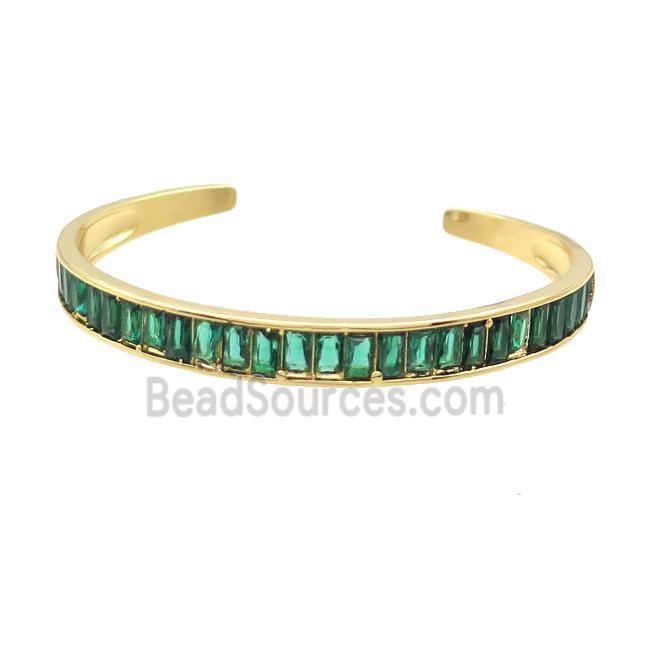 Copper Bangle Pave Green Zircon Gold Plated