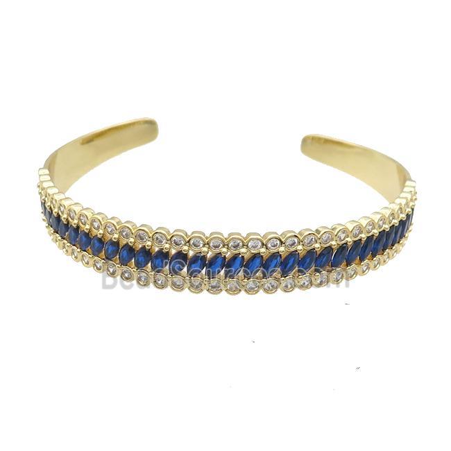 Copper Bangle Pave Blue Zircon Gold Plated