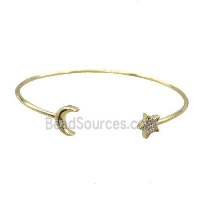 Copper Bangle Pave Zircon Moon Star Gold Plated