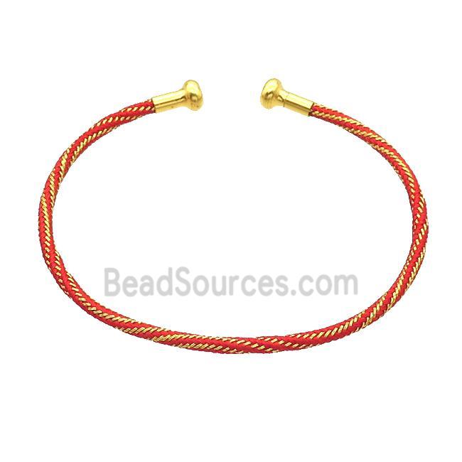 Copper Bangle Red Nylon Wire Wrapped Gold Plated