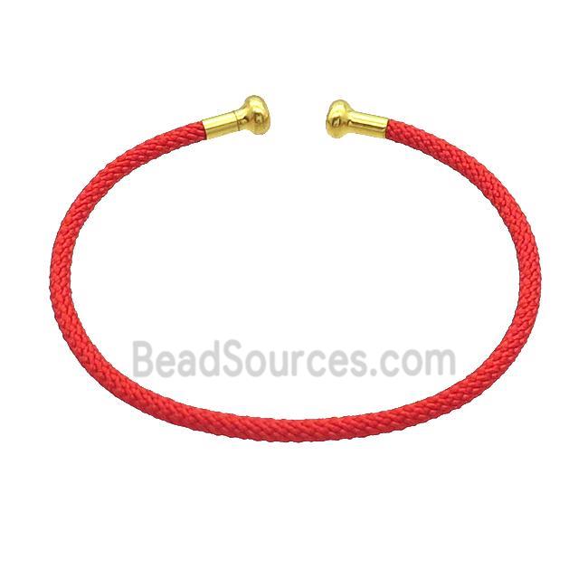 Copper Bangle Red Nylon Wire Wrapped Gold Plated