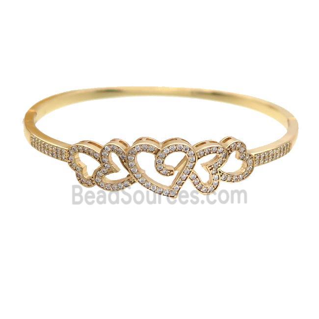 Copper Bangle Pave Zircon Heart Gold Plated