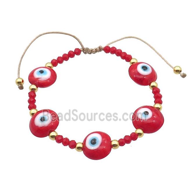 Red Lampwork Bracelet Evil Eye Copper Adjustable