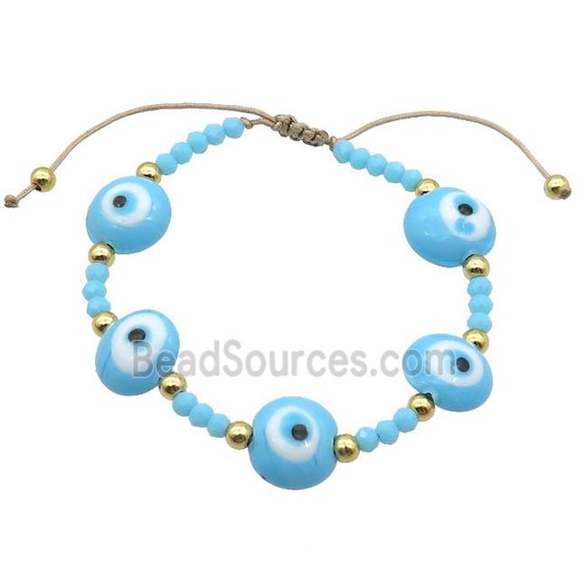 Blue Lampwork Bracelet Evil Eye Copper Adjustable