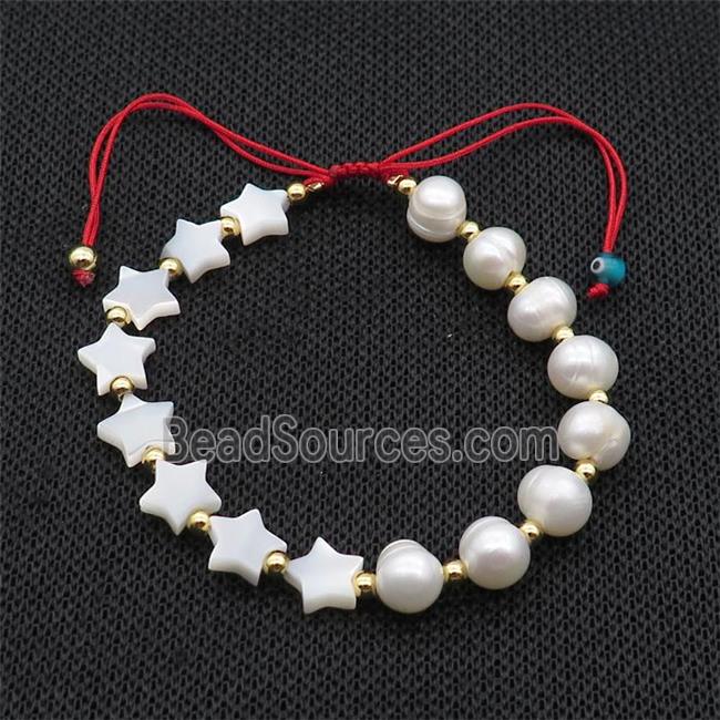 Pearl Bracelet With Pearlized Shell Star Adjustable