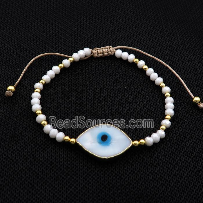 White Crystal Glass Bracelet Evil Eye Adjustable