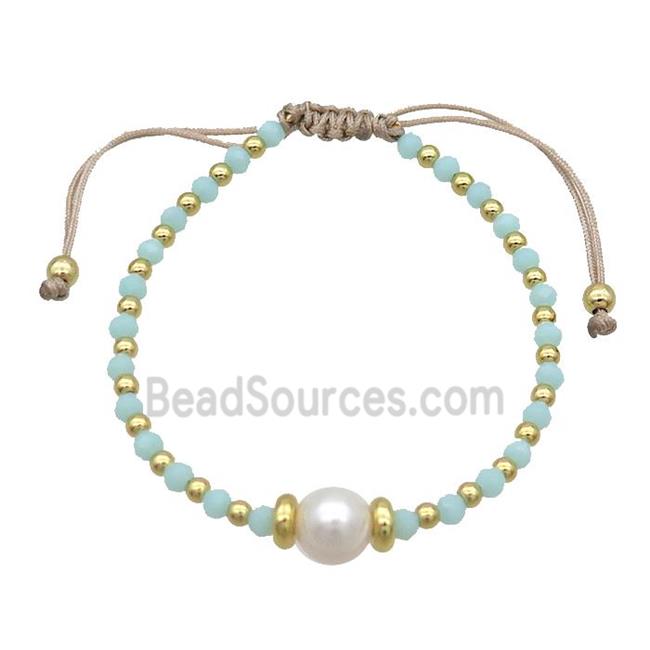 Lt.green Crystal Glass Bracelet Pearl Adjustable