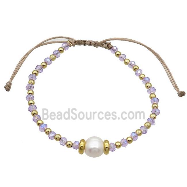 Purple Crystal Glass Bracelet Pearl Adjustable