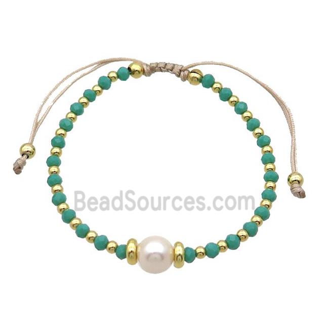 Green Crystal Glass Bracelet Pearl Adjustable