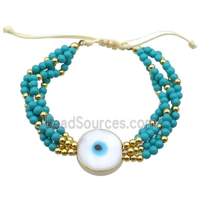 Green Lacquered Glass Bracelet Evil Eye Adjustable