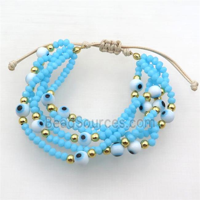 Blue Crystal Glass Bracelet Evil Eye Adjustable