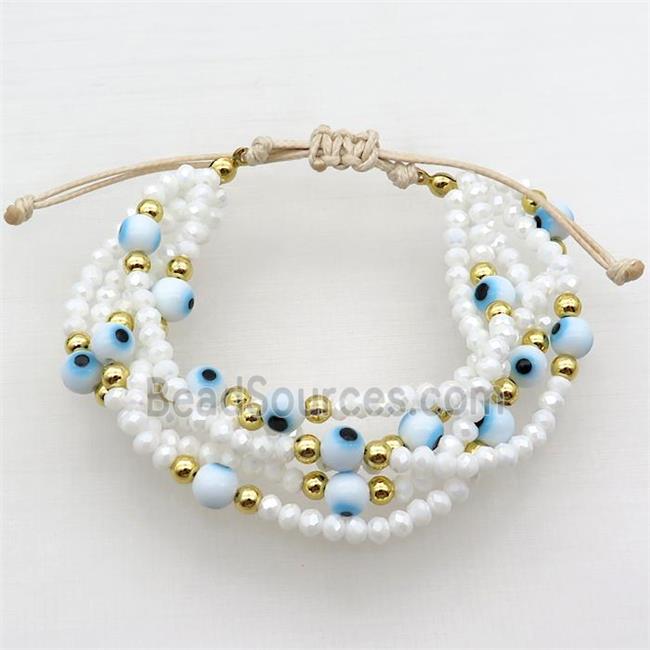 White Crystal Glass Bracelet Evil Eye Adjustable