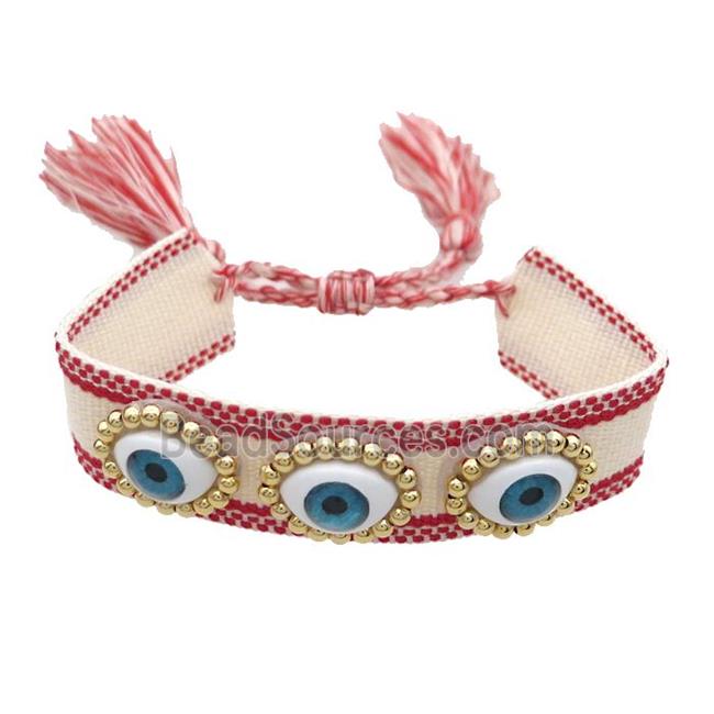 White Fabric Bracelet Evil Eye Adjustable