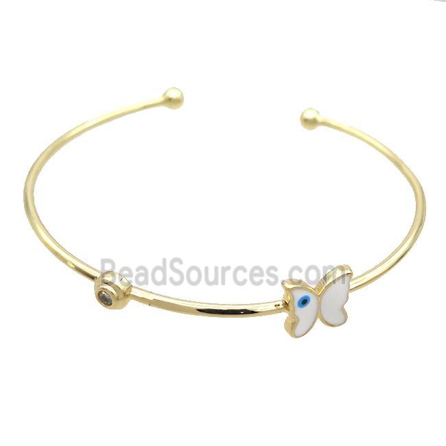 Copper Bangle Butterfly White Enamel Gold Plated