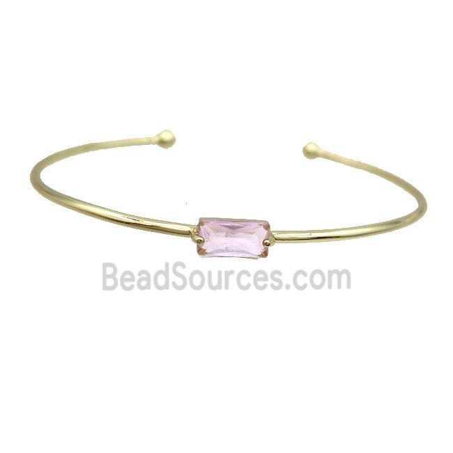 Copper Bangle Pave Pink Crystal Glass Gold Plated