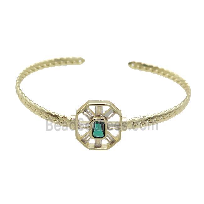 Copper Bangle Pave Green Crystal Glass Gold Plated
