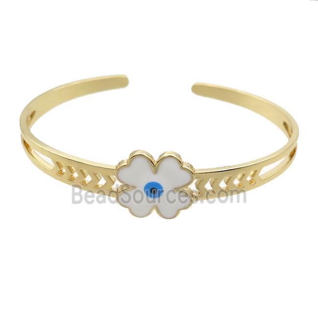 Copper Bangle Clover White Enamel Gold Plated