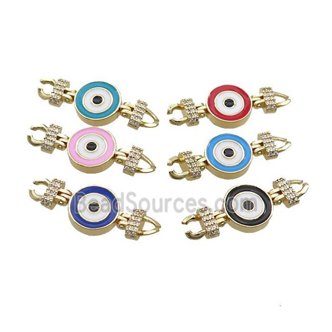 Copper Connectore Pave Zircon Enamel Eye Gold Plated Mixed